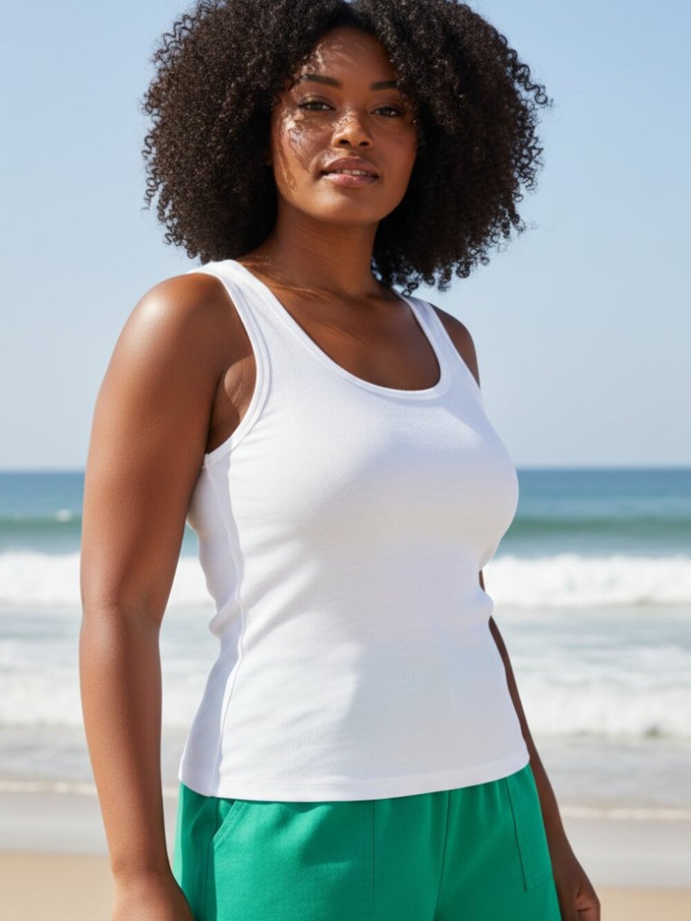 Talbots White Ribbed Tank Top XL Cotton Layering Basic Wardrobe Staple